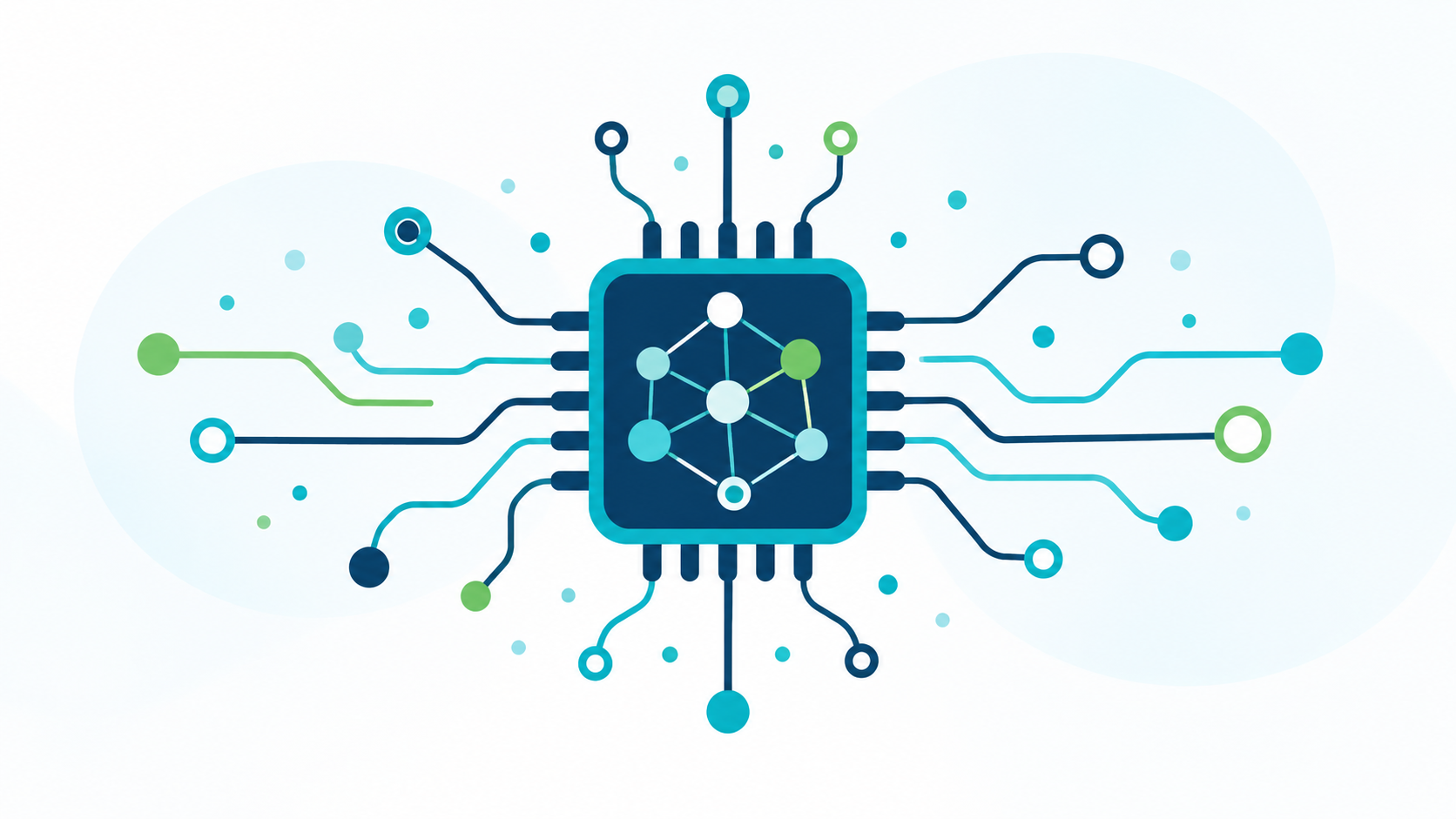 Original illustration of an AI microchip with connected circuits